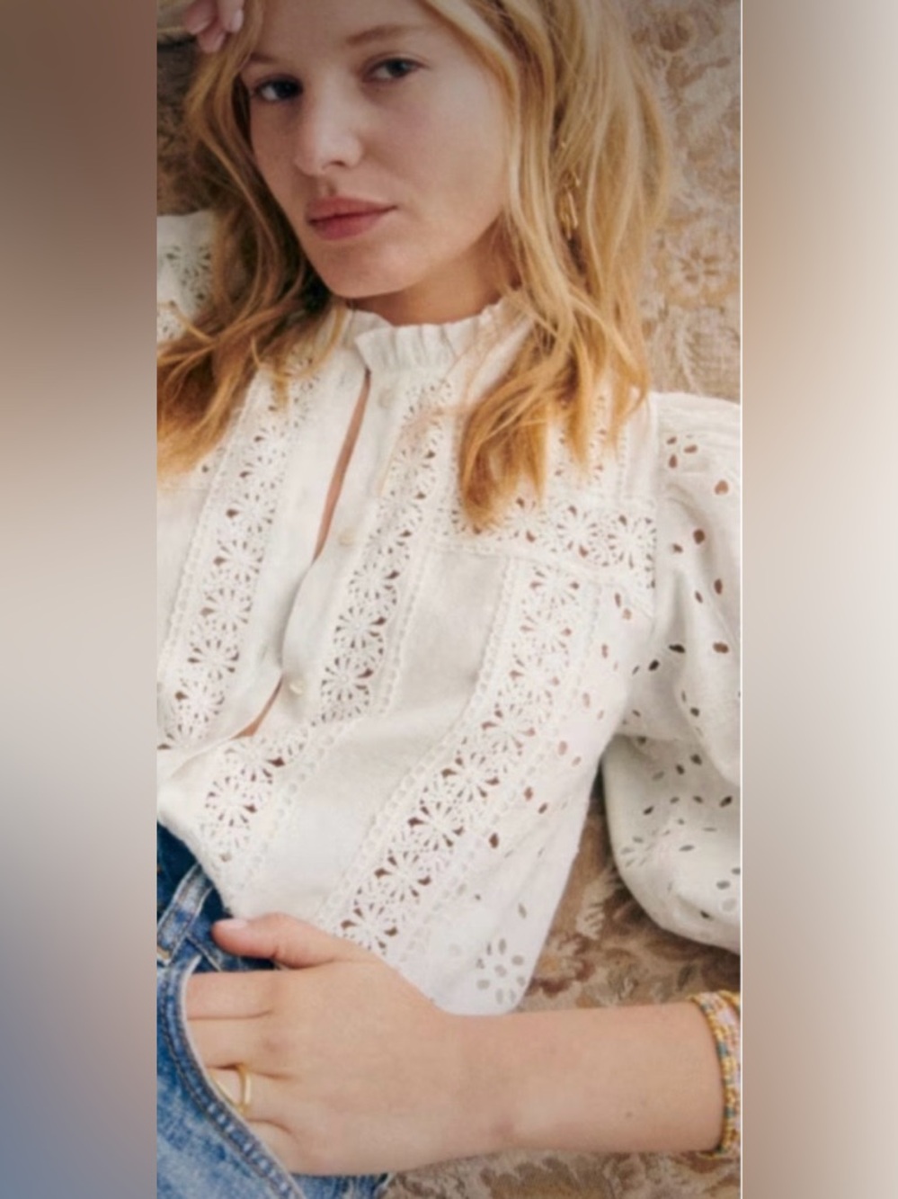 Sezane White Eyelet Lace Blouse